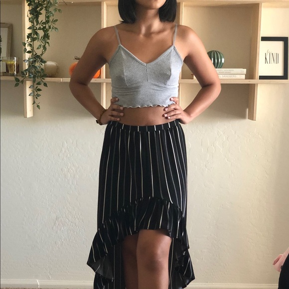 Black & White Striped High-Low Skirt - Picture 1 of 6